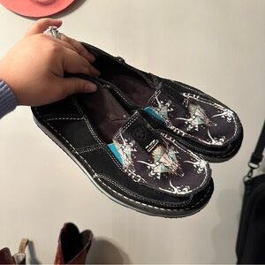 Ariat Black and Teal Slip-On Cruisers